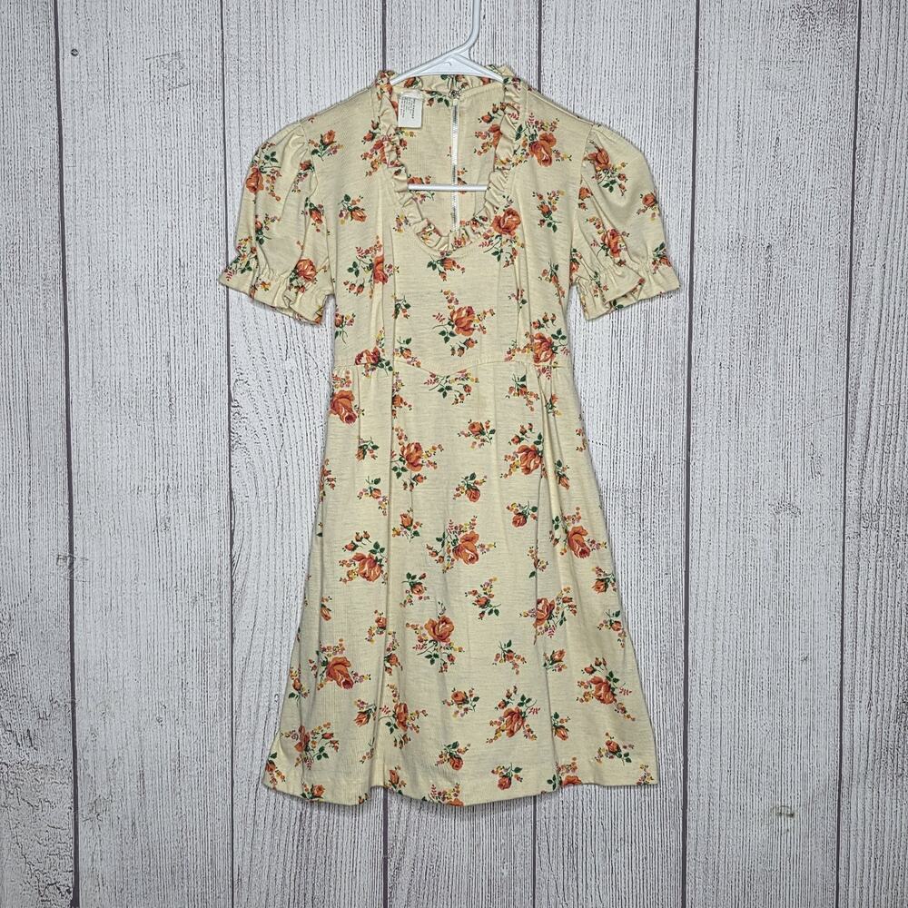Vintage Girls Floral Dress Puff Sleeve Back Zip Cottagecore, sz 10/12 - Picture 1 of 5